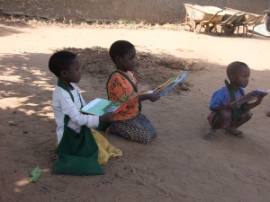 Children with new books and bags